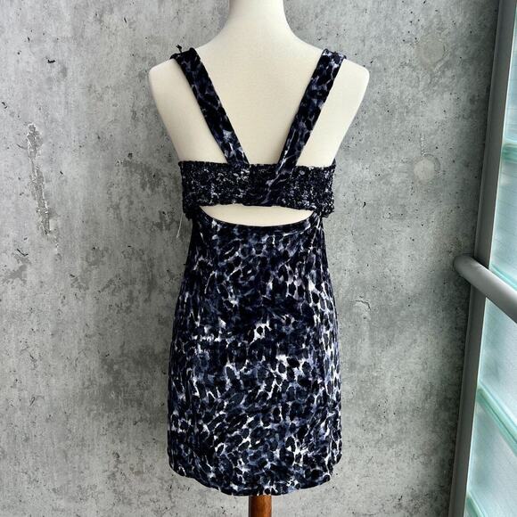 Free People Velvet Mini Dress Nightie M Gray Leopard Romantic Dark Fairycore - Picture 4 of 11